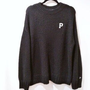 Victoria's Secret PINK Logo BOYFRIEND Oversized Crew Pullover Sweater Sz M EUC